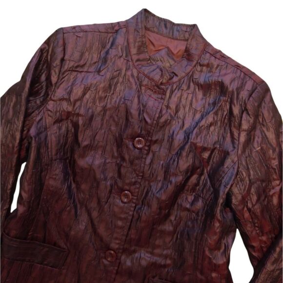 Erin London Textured Deep Red Button Up Retro Pucker Jacket Blazer Size Large - Picture 1 of 6